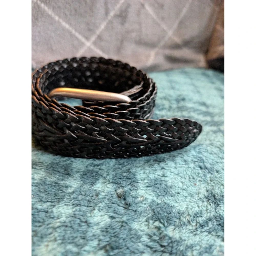 Dockers Mens Black Braided Belt Silver Buckle Faux Leather 1X 35040